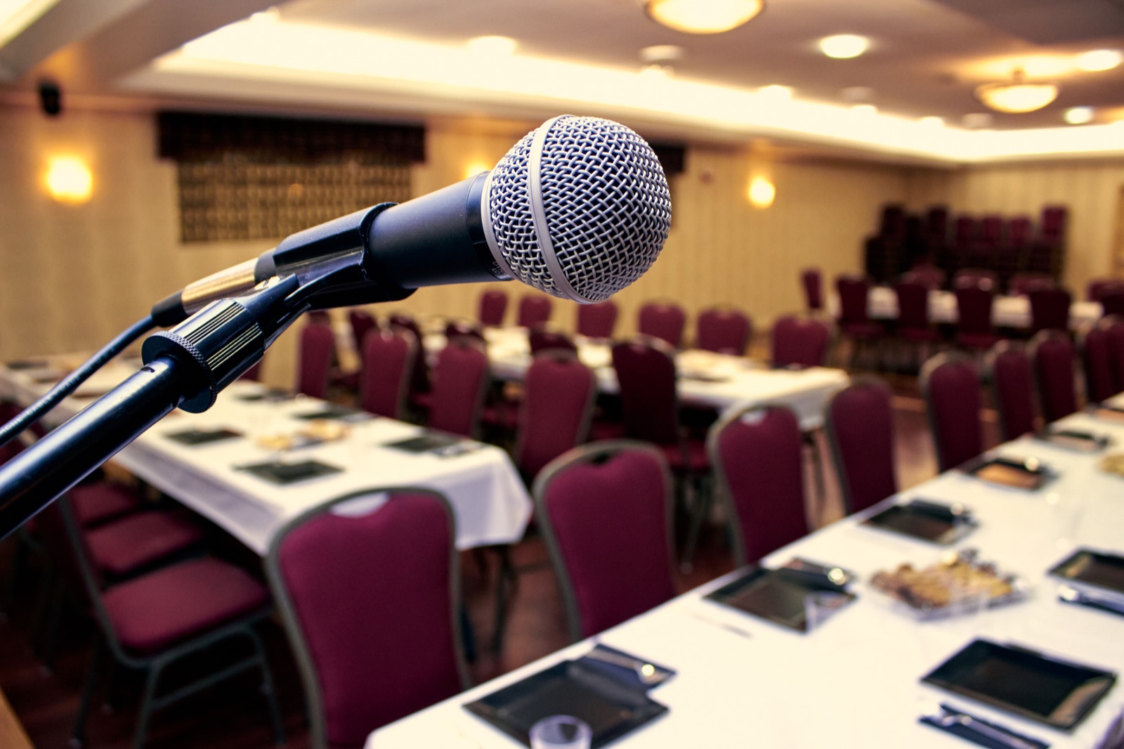Professional microphone prepared for a corporate meeting