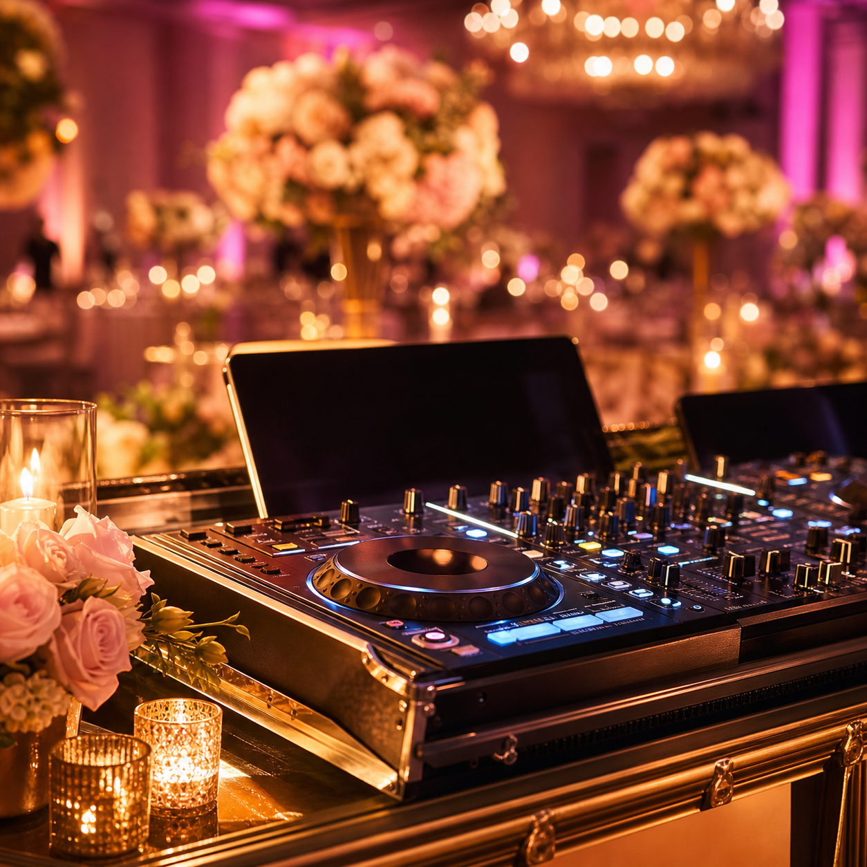 Luxury DJ console and event lighting detail