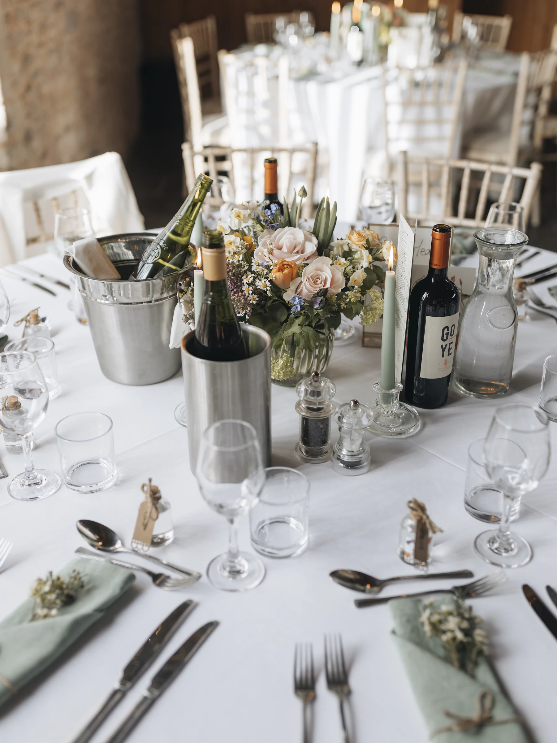 Elegant reception tables prepared for a professionally planned Connecticut event