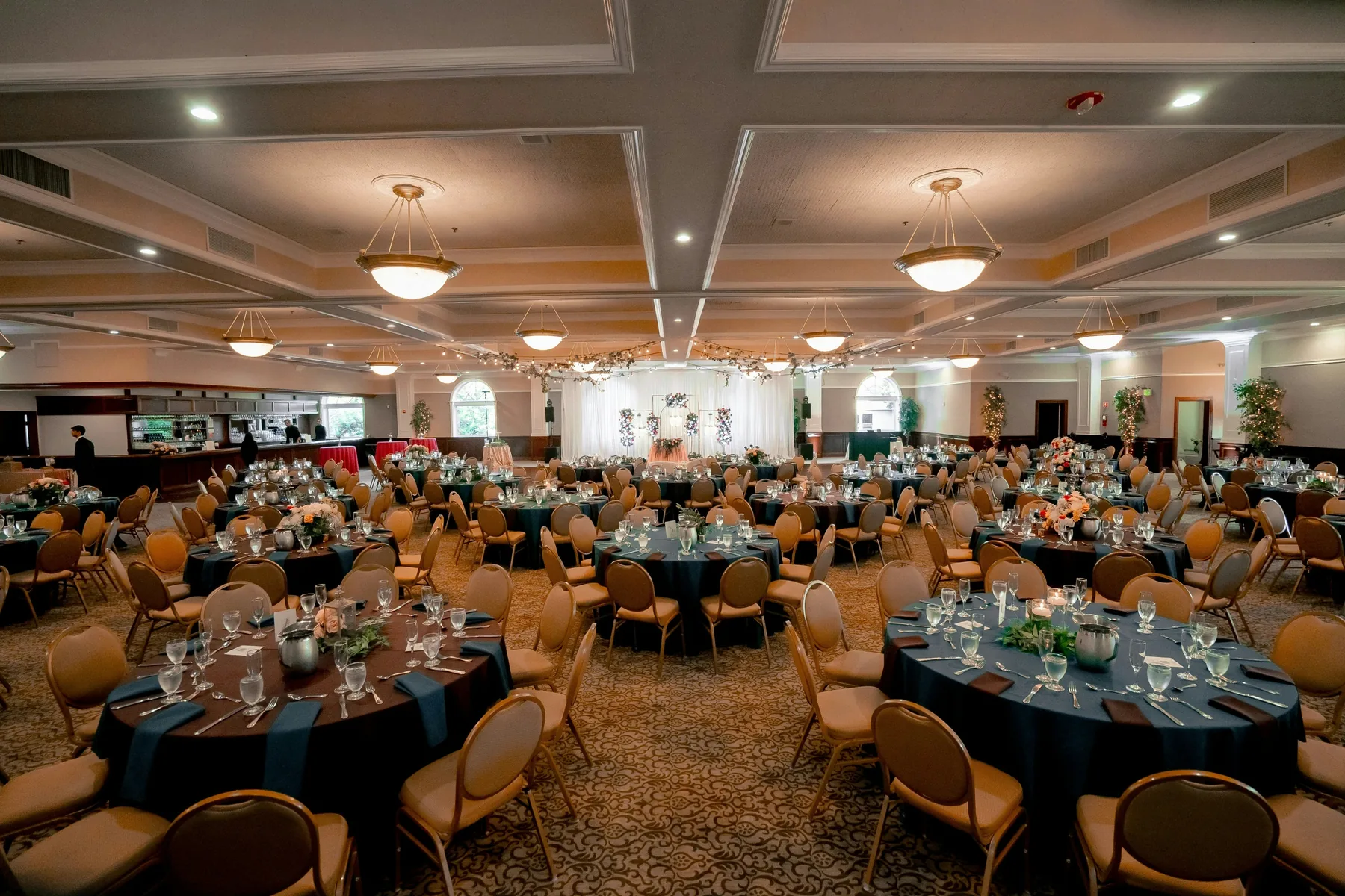 Elegant ballroom prepared for a professionally designed Connecticut event